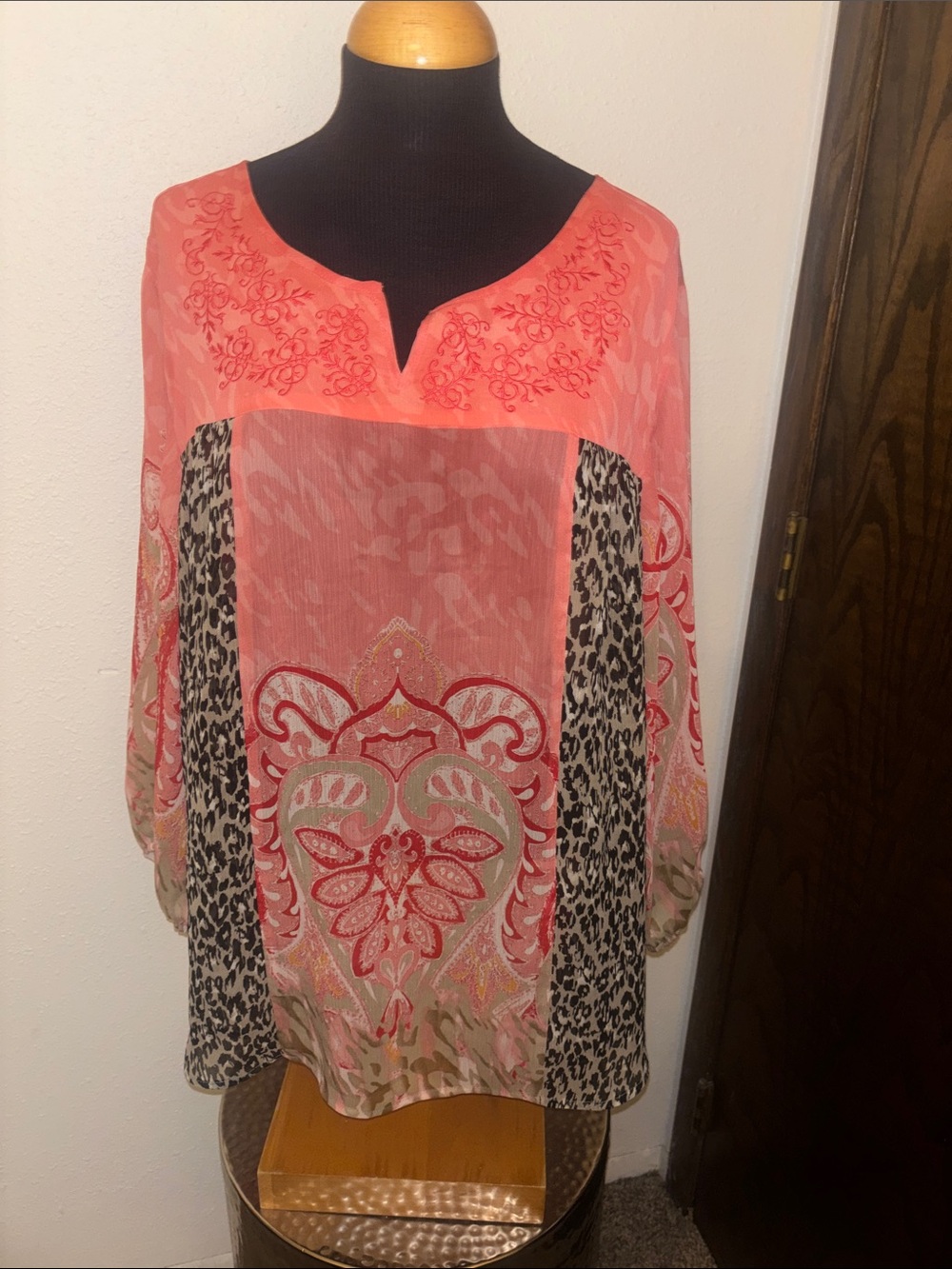 Style & Co Coral Printed Split-Neck Embroidered Animal Print Tunic size 3X